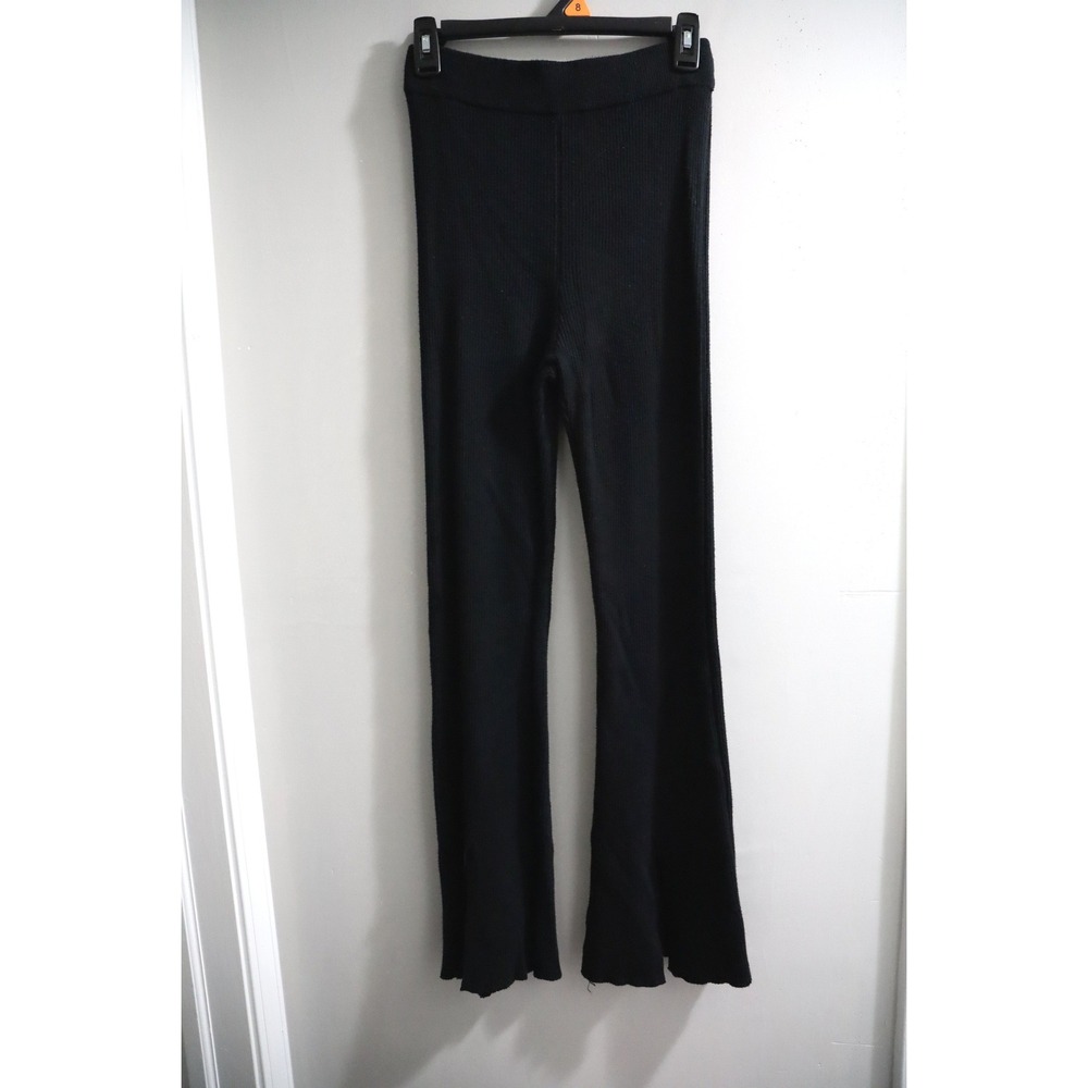 Abercrombie & Fitch Black‎ Ribbed Knit Flare Pants front Slit Small